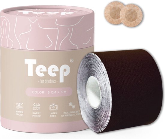 Foto: Boob tape boobtape plak bh donkerbruin 500x10cm inclusief set nipple covers teep