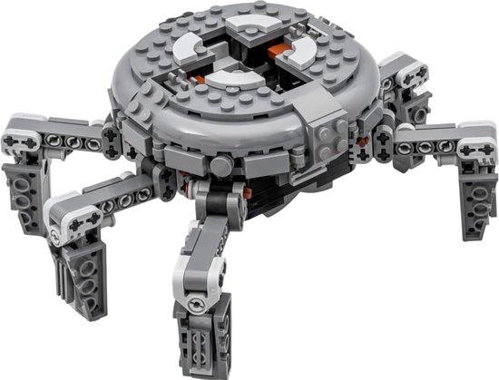 Grijze LEGO Spider Tank met vier poten, gebouwd uit LEGO stenen.