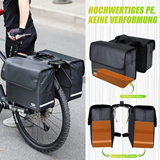 Sacoche De Porte-Bagages Arrière Pour E-Bike - Double Sac étanche Avec Poignée Et Poches Filet, Pour Shopping Et Randonnée