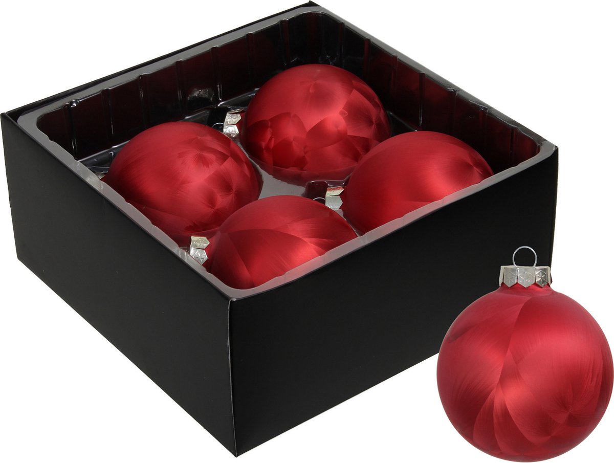 Rode glazen kerstballen met ice finish, 4 stuks, 8 cm, Othmar Decorations Luxe.