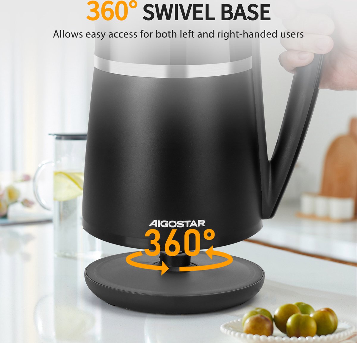 Aigostar Waterkoker met Temperatuurregeling - 1.7L - Instelbare Waterkoker - Dubbelwandig & Cool-touch - Warmhoudfunctie - BPA-vrij - voor Babyvoeding & Thee - 2200W - Zwart — afbeelding 7
