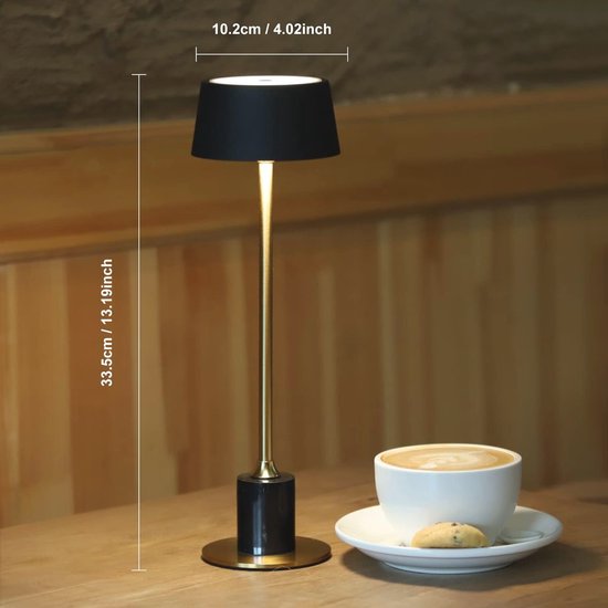 YIKUI 2 stuks led-tafellampen, draadloos, 6000 mAh, oplaadbare batterij, 3 verlichtingsmodi, dimbaar licht, draagbare tafellampen, voor restaurant (2 zwart 34 cm
