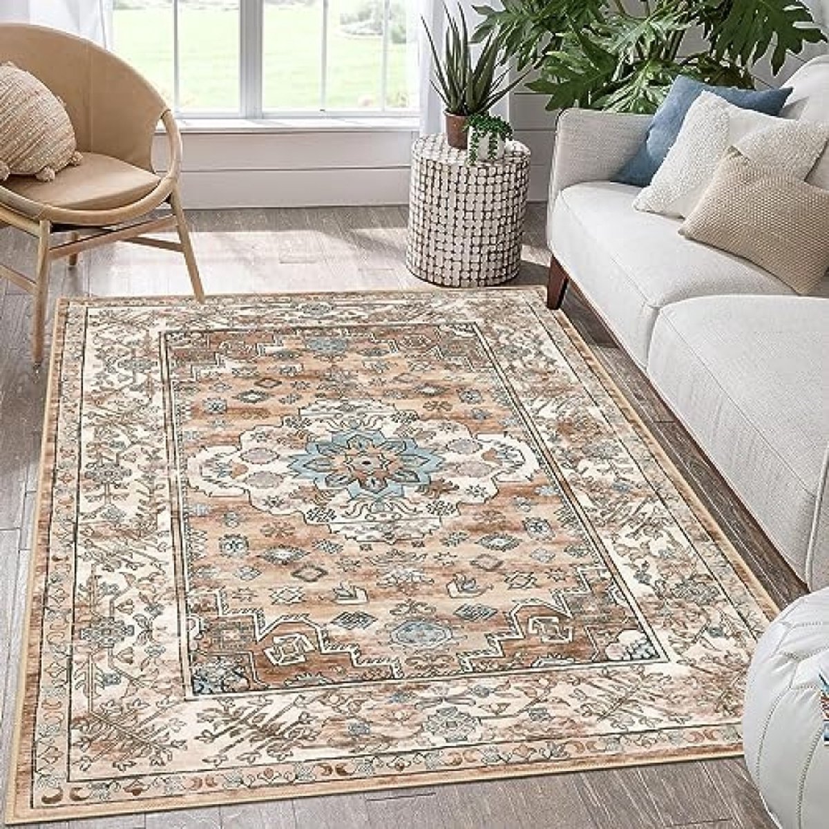 Vloerkleed 90 x 150 cm, zacht kortpolig woonkamerkleed, vintage opvouwbaar licht, dunne mat, slipvast afwasbaar voor slaapkamer, ingang en keuken