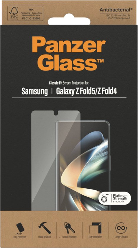 PanzerGlass Protecteur d'écran Ultra large pour Samsung Galaxy Z Fold 4 - Verre Tempered Glass Antibacterieel compatible avec les coques