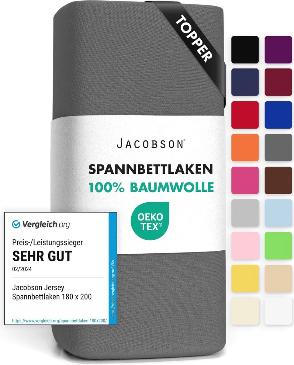 Hoeslaken Jersey Katoen voor Topper 140-160x200 cm - Antraciet