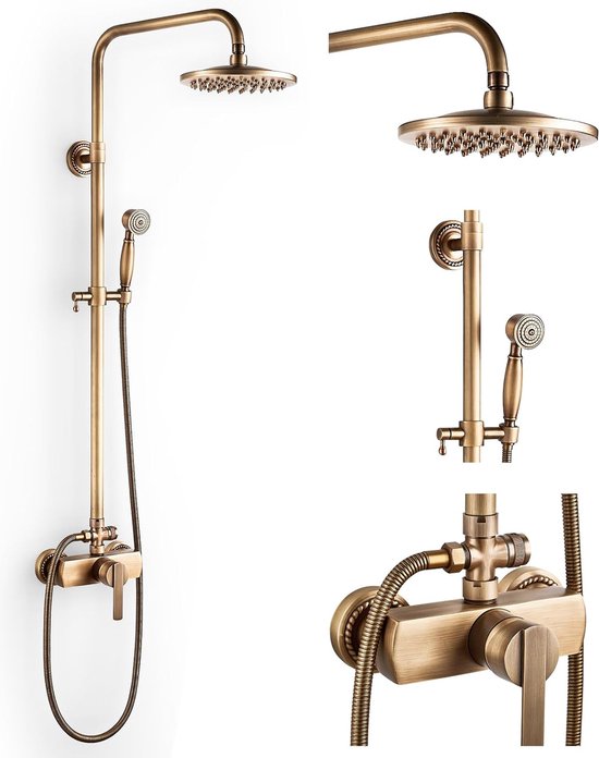 Goodivery ® Antieke Messing Douche Systeem Met Verstelbare Retro Regendouche En Handdouche