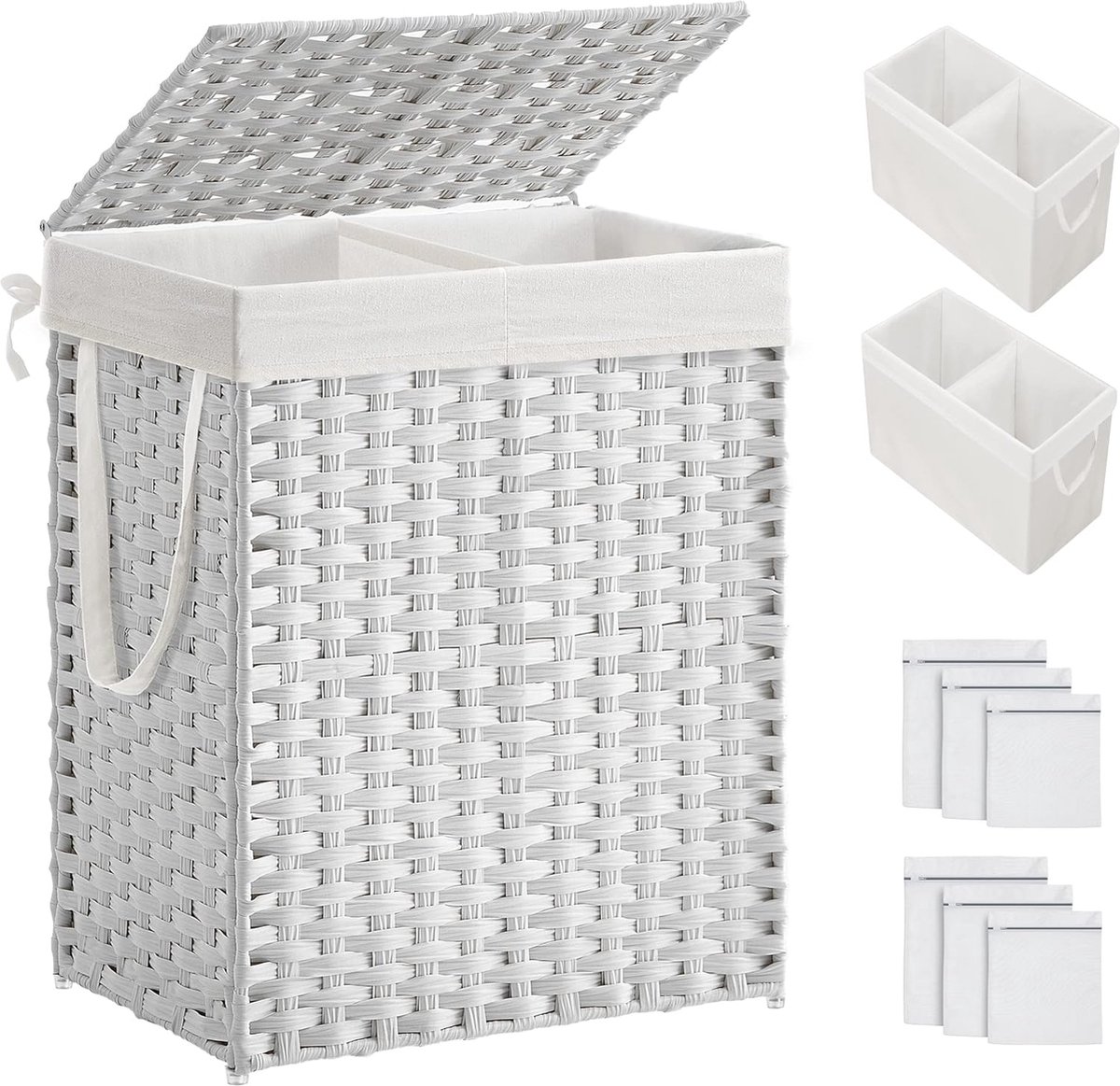 Goedkoopste Goodivery ® Praktische Wasmand met Deksel en Verwijderbare Waszakken voor Eenvoudig Sorteren van Wasgoed