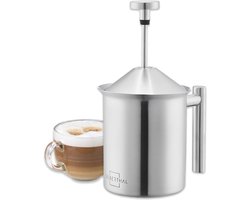 Handmatige Melkopschuimer Roestvrij Staal 400 ml – Perfect Melkschuim met Dubbele Zeef