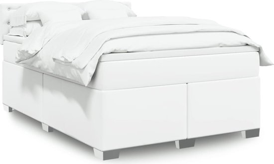 vidaXL - Sommier tapissier - avec - matelas - cuir artificiel - blanc - 160x200 - cm