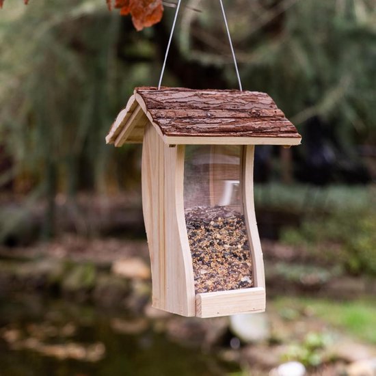 Vogelvoederhuisje hangend 20 x 13 cm, handgemaakt. Edelroest
