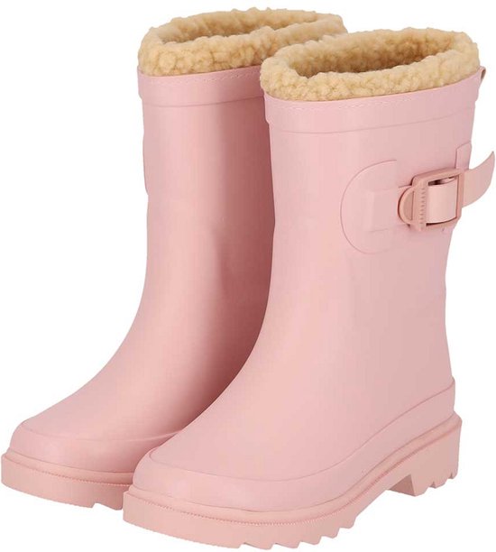 Bottes de pluie roses avec boucle et doublure en teddy.