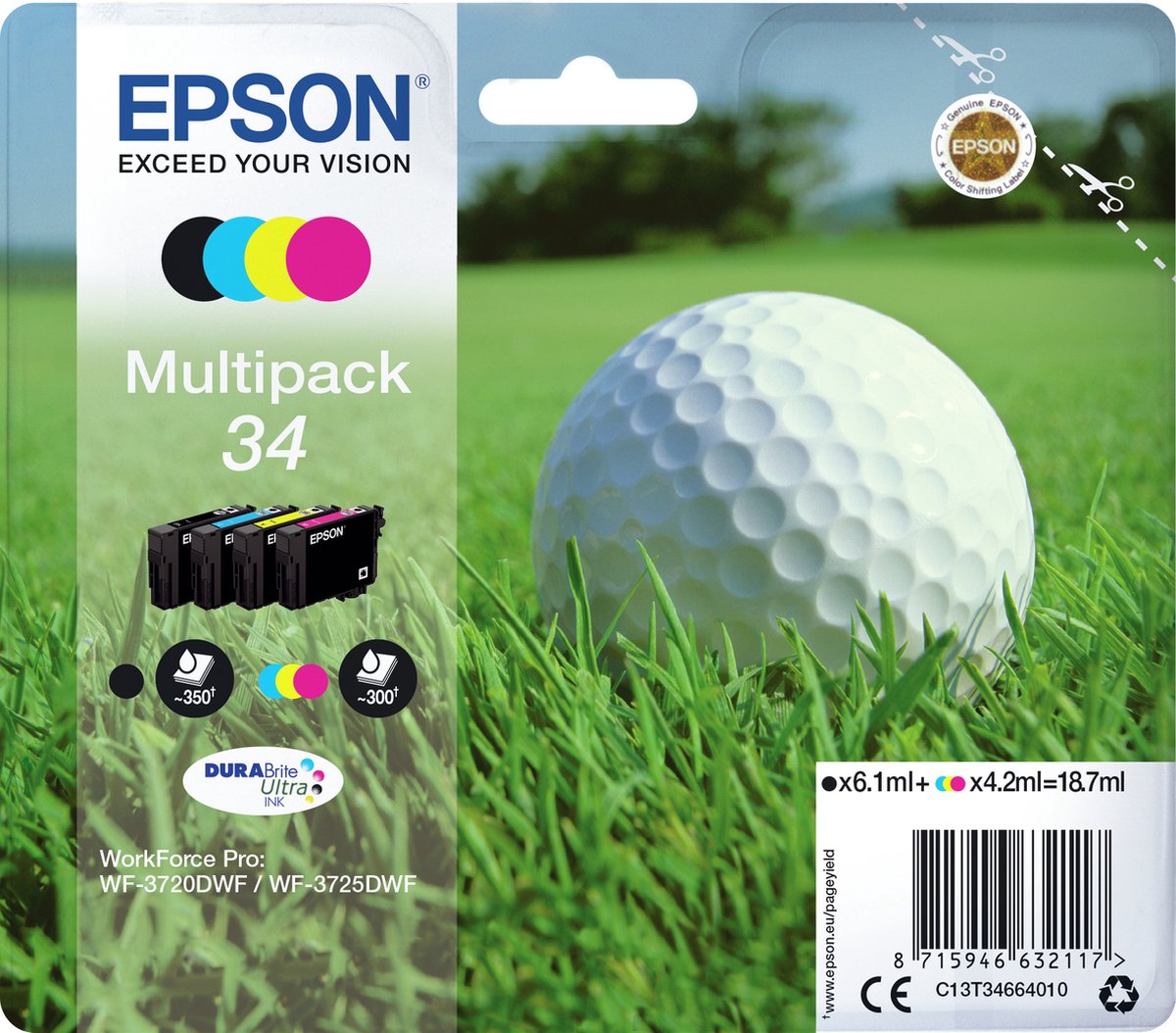 Epson golfbal multipack 4 kleuren 34 Durabrite Ultra inkt