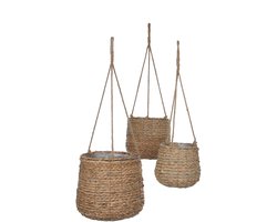 Mica Decorations Avalon Hangpot - Set van 3 - H90 x ؝30 cm - Zeegras - Lichtbruin