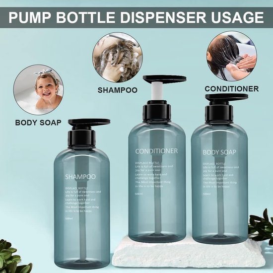 Stijlvolle shampoo en conditioner dispenser set van 3 voor wandmontage - moderne boorvrije 21oz douche zeepflessen met etiketten - eenvoudige navulling body wash dispensers voor een instant badkamer