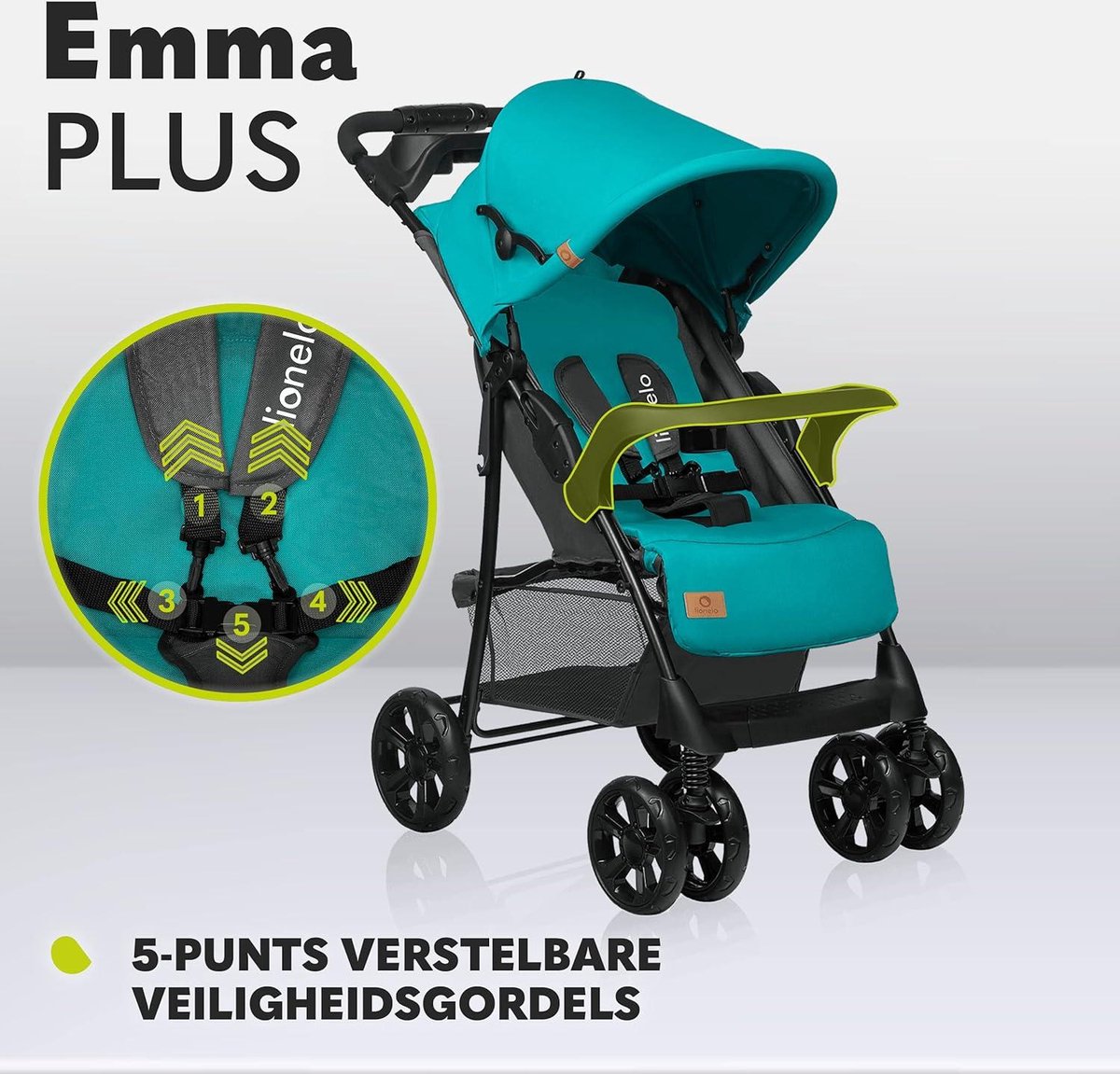LIONELO Emma Plus Lichtgewicht Buggy Tot 15 Kg 6 36m Verstelbare Rugleuning 5 Punts Veiligheidsgordels Diepe Luifel Organizer Voor Ouders