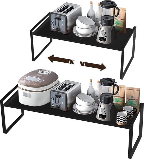 Nxconsu Uitbreidbare kast plank organizer opbergrek plank verhoger voor keuken voorraadkast badkamer onder gootsteen aanrecht bureau ruimtebesparing vrijstaand stapelbaar zwaar antislip wit