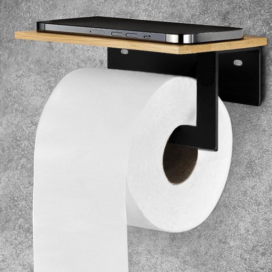KES Toiletpapierhouder met plank voor badkamer, roestvrijstalen toiletrolhouder met plank wandmontage zwart, BPH220BA-BK