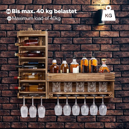 Vintage wijnkast, met wijnrek en geïntegreerde glazen houders, barkast, hout, dressoir