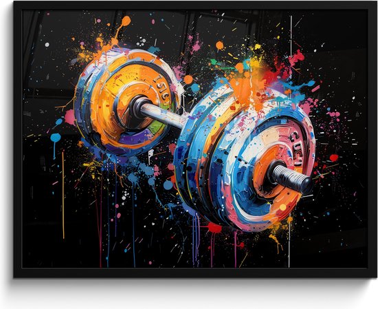Poster in lijst - Fotolijst 80x60 cm - Posters - Graffiti - Sport - Fitness - Dumbbell - Gym - Posterlijst zwart - Wanddecoratie tienerkamer - Kamer decoratie voor tieners - Tiener jeugdkamer accessoires