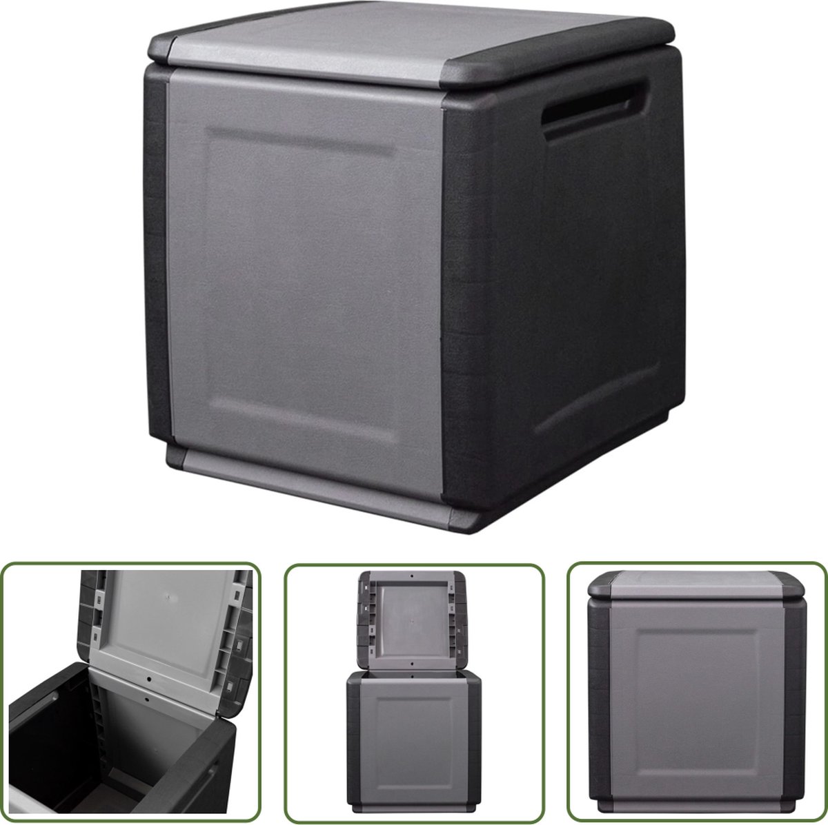 The Living Store Tuinkist - Donkergrijs/Zwart - 54x53x57 cm - 130L Capaciteit