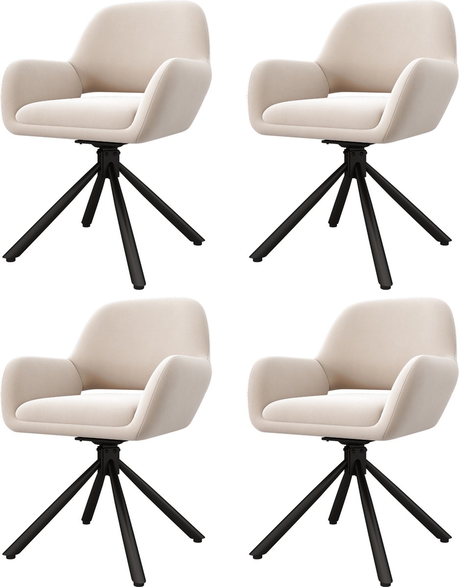 Merax Draaitafelstoelen (Set van 4) - Beige Samt - Ergonomische Armleuningen - Modern Design