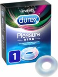 Durex Pleasure Ring verpakking met paarse en groene accenten, met de ring op de voorgrond.