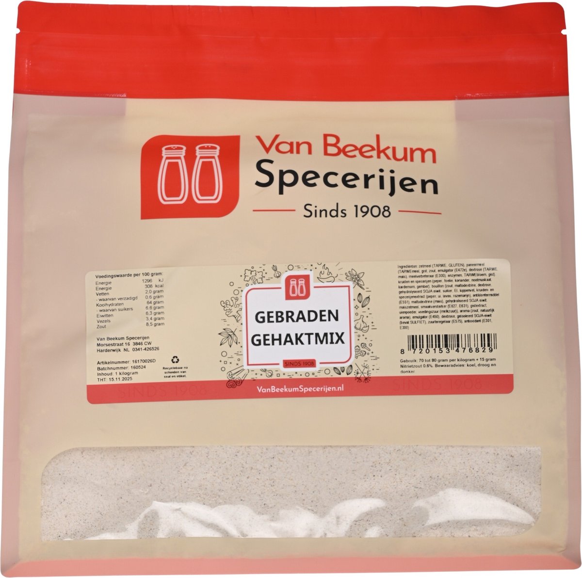 Goedkoopste Van Beekum Specerijen - Gebraden Gehaktmix - 1 kilo (hersluitbare stazak