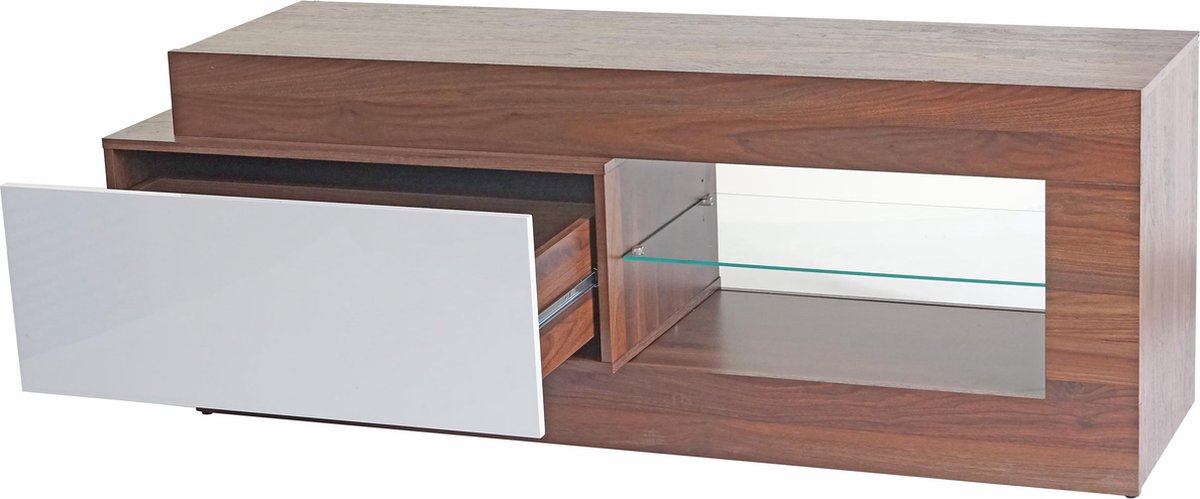 MCW TV-rek MCW-B51, TV-tafel lowboard meubel, 3D structuur walnoot look hoogglans 55x150x47cm bruin