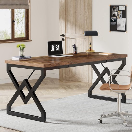 TRIBESIGNS - Computertafel - Bureau voor Thuiskantoor - Met Metalen Frame -Industrieel - Vintage Bruin - 159 x 70 x 75 cm