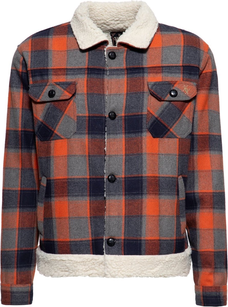 King Kerosin Jacke Karo KKI49079 Navy & Orange-S