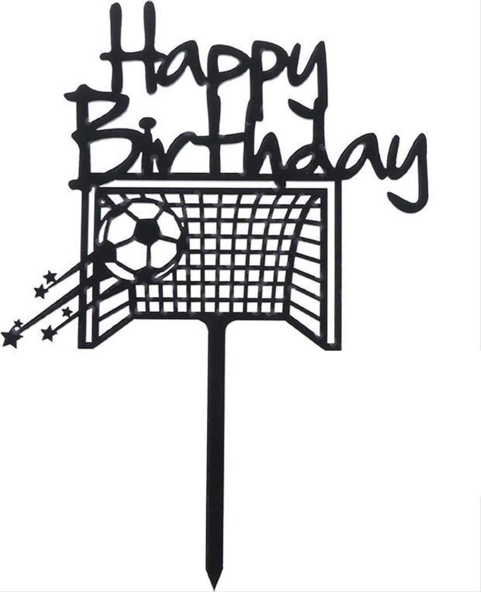 Scoby - Voetbal Taart Topper - Herbruikbaar - Happy Birthday - Verjaardag Decoratie - 15cm - Zwart