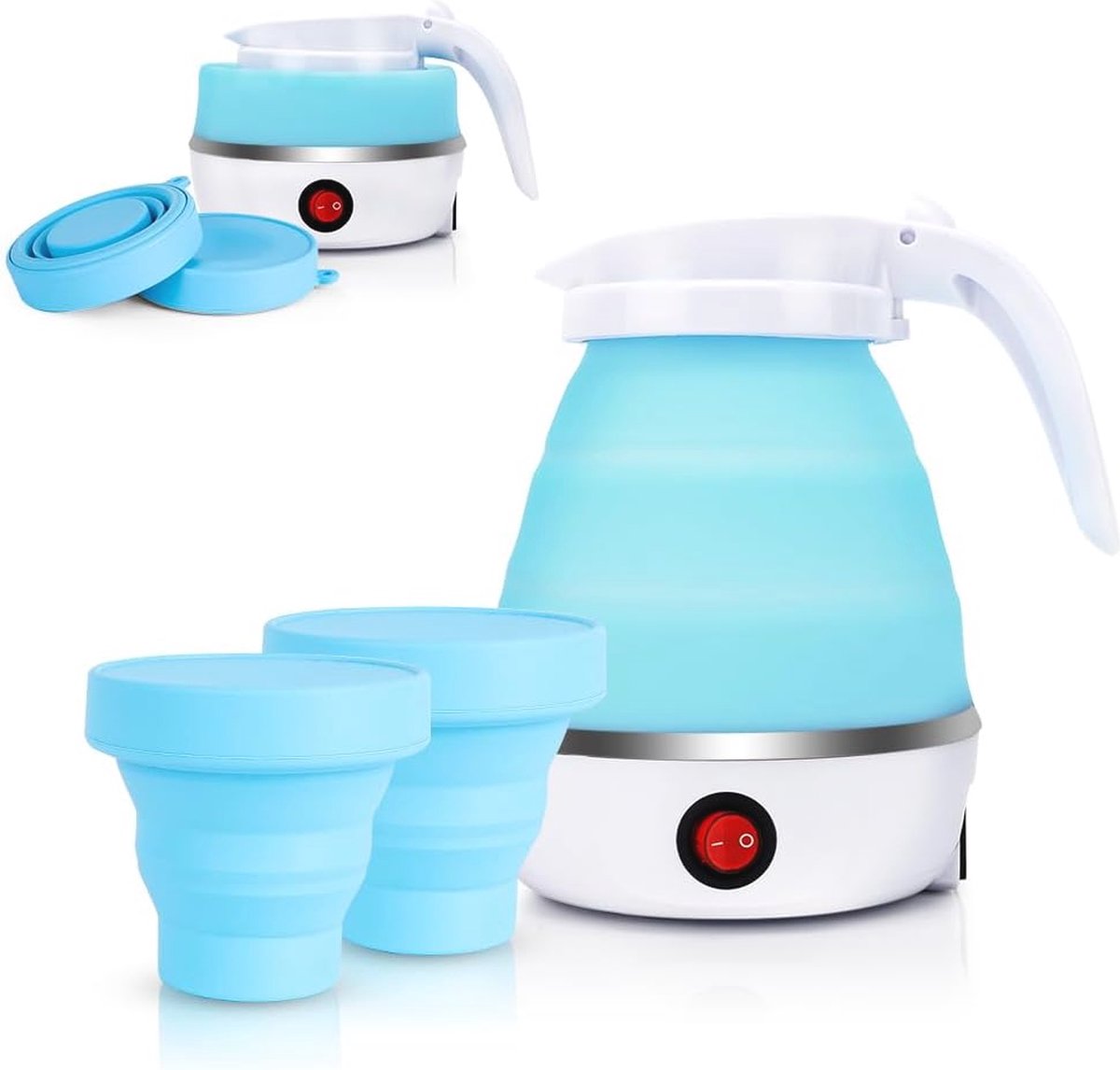 Reiswaterkoker 600 ml | Opvouwbare Camping Waterketel met 2 Vouwbekers | Draagbare Mini Waterkoker