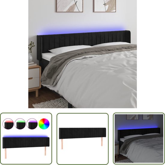 The Living Store Tête de lit LED noir - 163x16x78/88 cm - hauteur réglable - velours doux - support confortable - éclairage LED coloré - bande LED découpable