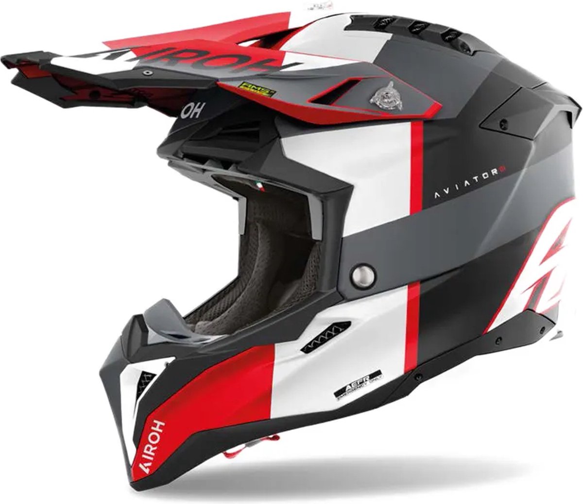 Airoh Helm Aviator 3 AMS² Monarch mat grijs wit rood S