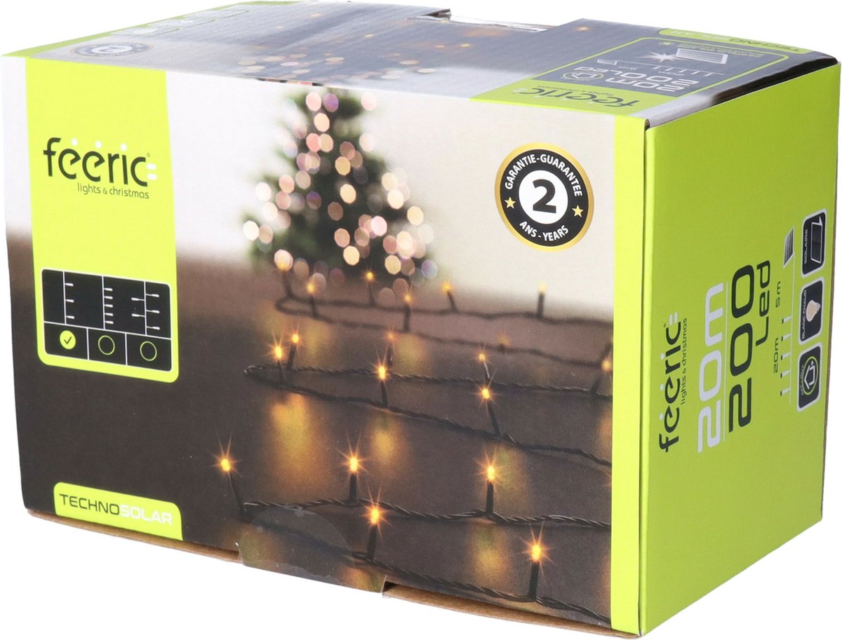 Feeric lights & Christmas Feeric lights Kerstverlichting - warm wit - 20 m - 200 leds - zwart snoer - op zonne-energie