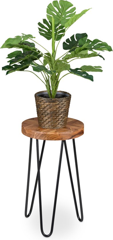 Plantenkruk binnen - rond - Ø 25 cm - acaciahout - metaal - industrieel