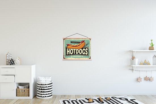 Porte-affiche avec affiche - Affiche scolaire - Hot dog - Vintage - Illustration - 40x30 cm - lattes vierges