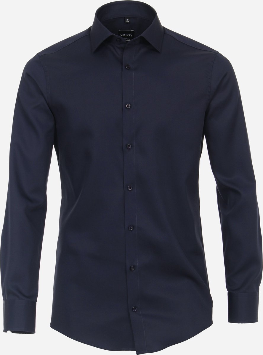 VENTI modern fit overhemd - twill - blauw - Strijkvriendelijk - Boordmaat: 47
