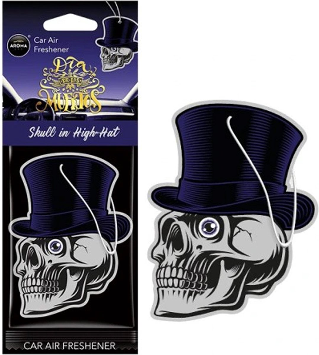 AROMA CAR AROMA Dia de los Muertos Auto Luchtverfrisser Stoere Schedel - Black Hat Oud