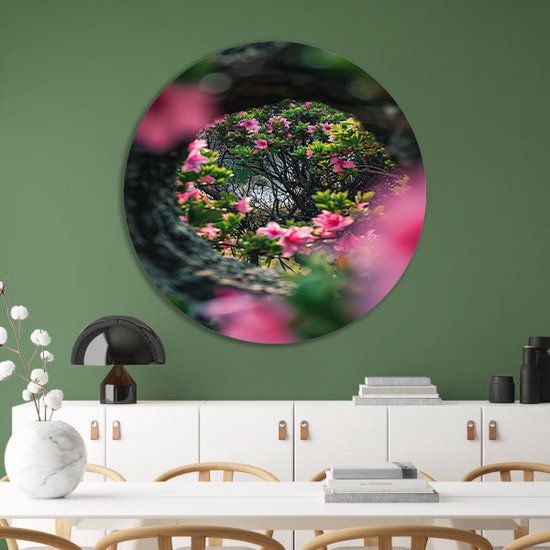 Tableau transparent - Assiette murale Fleurs - Tableau Plantes - Décoration murale industrielle - Panneau mural - Décoration murale murale chambre cercle mural aluminium 90x90 cm