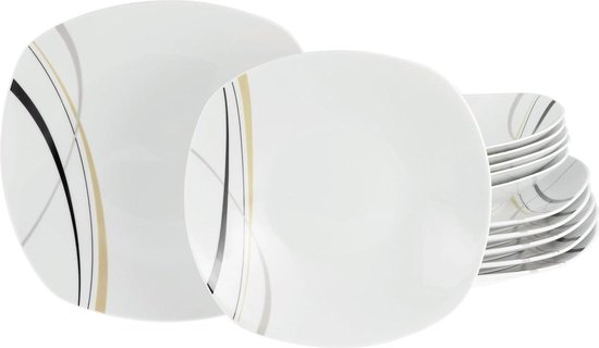 CreaTable, 22537, Série Square City Line, service de vaisselle 62 pièces, ensemble de services en porcelaine, compatible lave-vaisselle et micro-ondes, production de qualité