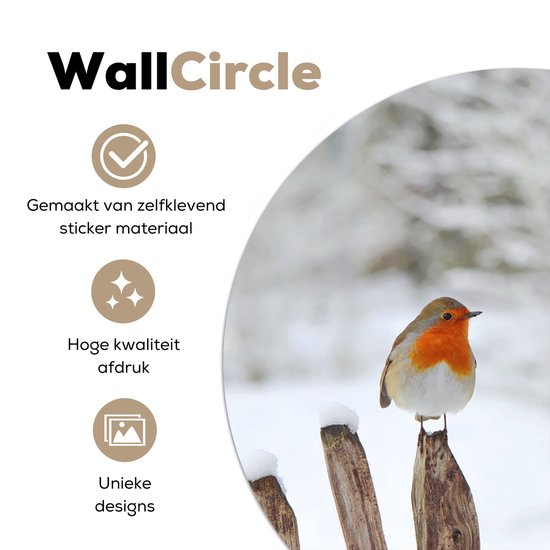 WallCircle® - Papier peint cercle 100x100 cm - Stickers muraux Rouge-gorge sur une clôture enneigée - Cercle mural salon - Cercle mural chambre - Décoration de chambre autocollante - Accessoires de Décoration murale XXL