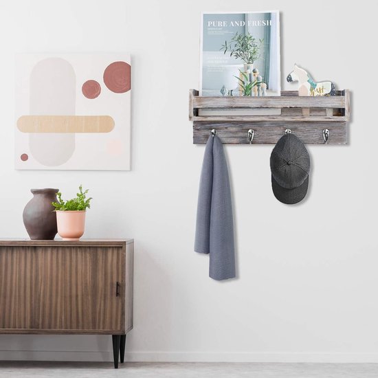 Quvio Wandkapstok Met Plank Met 4 Rvs Haken - Hout