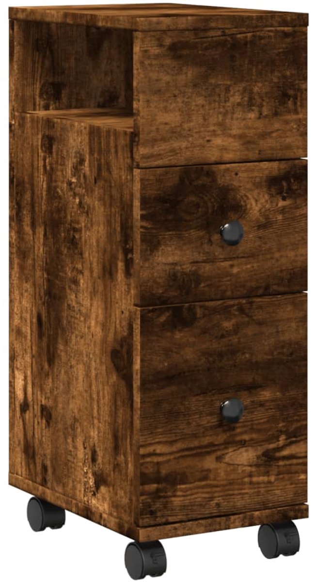 vidaXL - Badkamerkast - smal - met - wielen - bewerkt - hout - gerookt - eikenkleurig