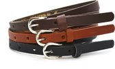 Set van 3 riemen - 1,5 cm smalle riemen - damesriem 100% leder - Maat 85 - Totale lengte 100cm