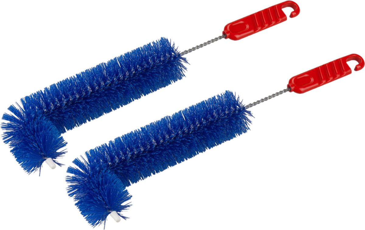 Goedkoopste Set van 2x stuks kunststof radiatorborstels/verwarmingsborstels blauw L-vorm 36 cm - Schoonmaakborstels/rager verwarming