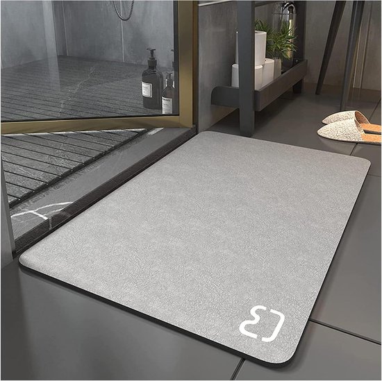 Badkamertapijt van diatomeeënsteen, lang, super absorberend, antislip rubberen achterkant, sneldrogend, dun, 40 x 120 cm, grijs