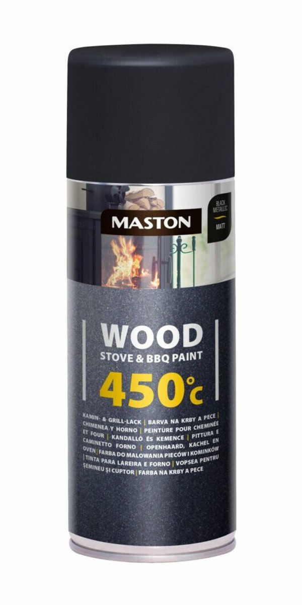 Maston Wood Stove & BBQ spuitverf - Mat - Metallic Zwart - Hittebestendige Spuitverf - 400 ml - spuitbus verf