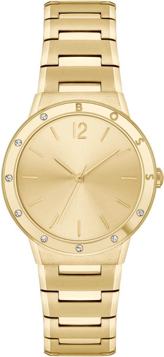 BOSS HB1502715 BREATH Dames Horloge - Mineraalglas - Staal - Goudkleurig - 34 mm breed - Quartz - Vouw-Vlindersluiting - 5 ATM (douchen)