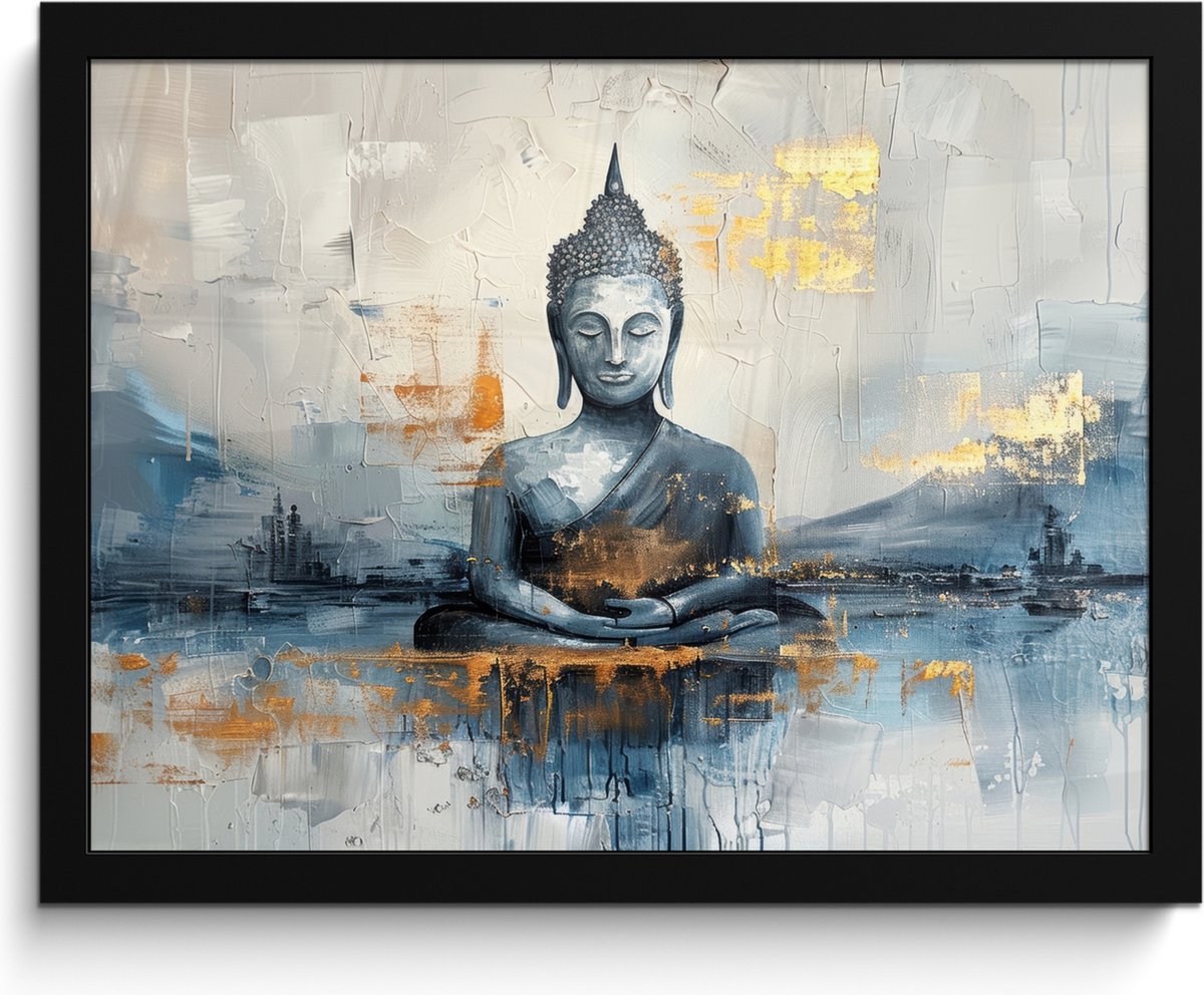 FrameYourWall Poster in lijst - Fotolijst 40x30 cm - Posters - Buddha - Goud - Abstract - Modern - Posterlijst zwart - Decoratie - Wanddecoratie woonkamer - Muurdecoratie slaapkamer